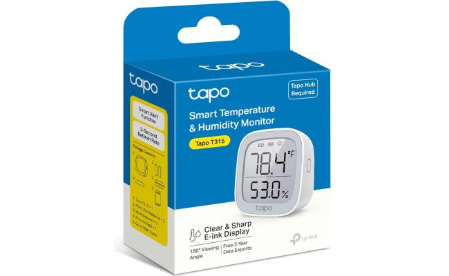 TP-Link Tapo T315 Smart Temperature and Humidity Monitor | Requires Tapo Hub | 2.7" E-Ink Display | Swiss-Made Sensor | Long-Lasting Performance | Real-Time Notification | Visual Graphics